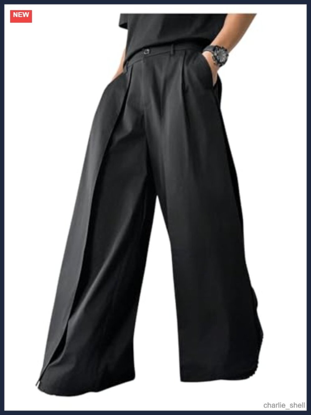 Men's Wide Leg Pleated Dress Pants Loose Work Trousers